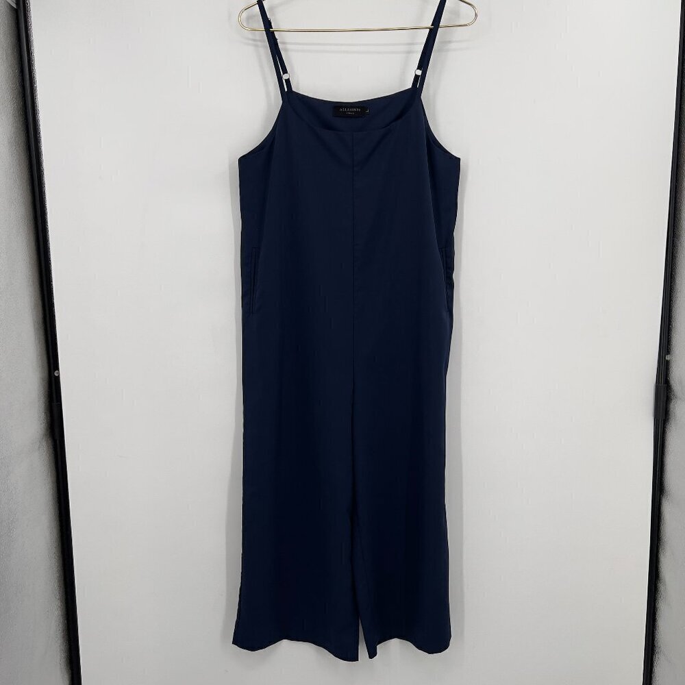 All Saints Navy Blue Wide Leg Jumpsuit Women’s XS Spaghetti Strap Pockets